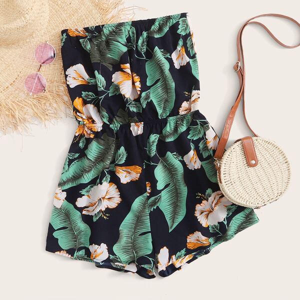 

Tropical Print Tube Romper, Multicolor