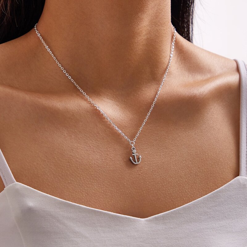 

1pc Anchor Charm Necklace, Silver