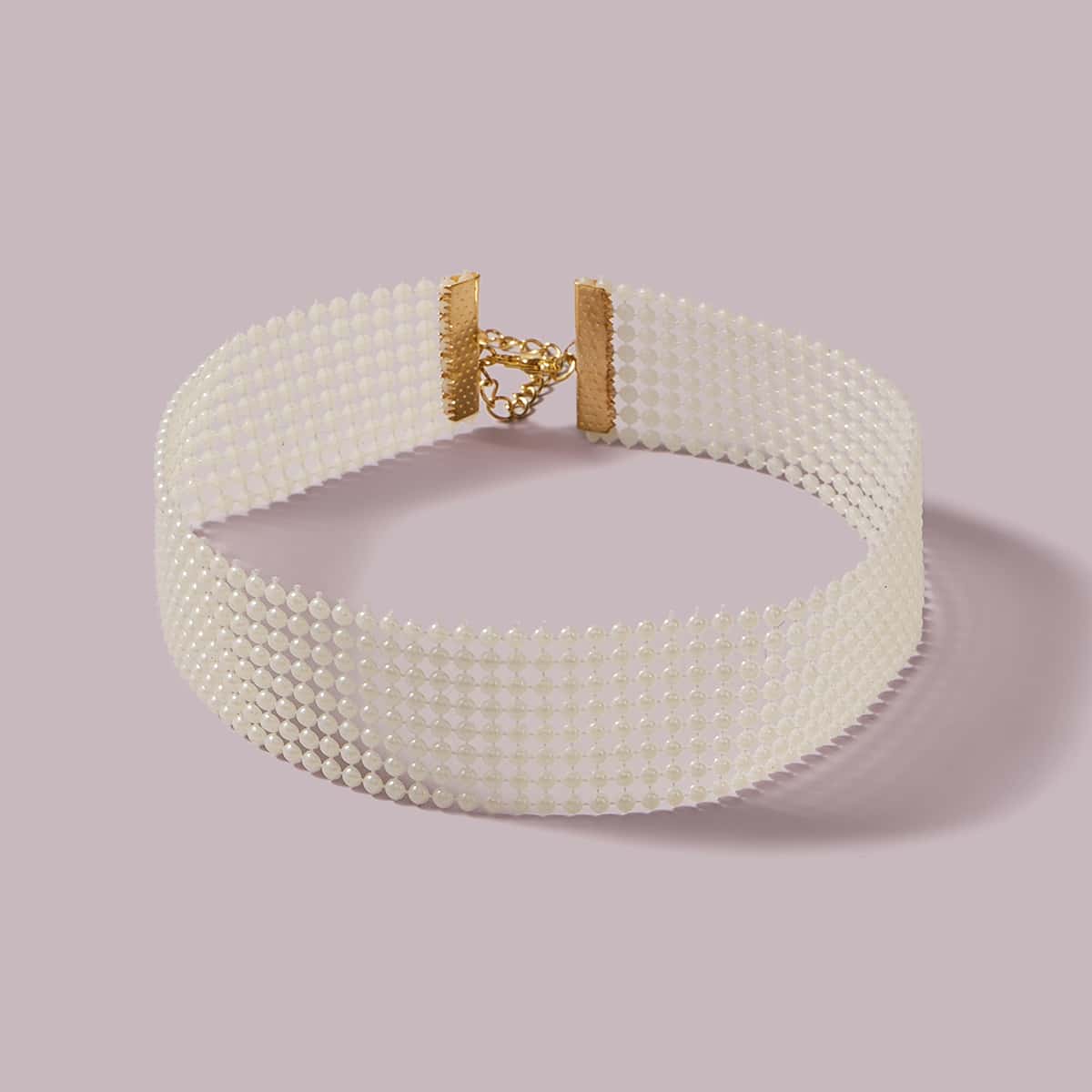 

1pc Faux Pearl Beaded Choker, White