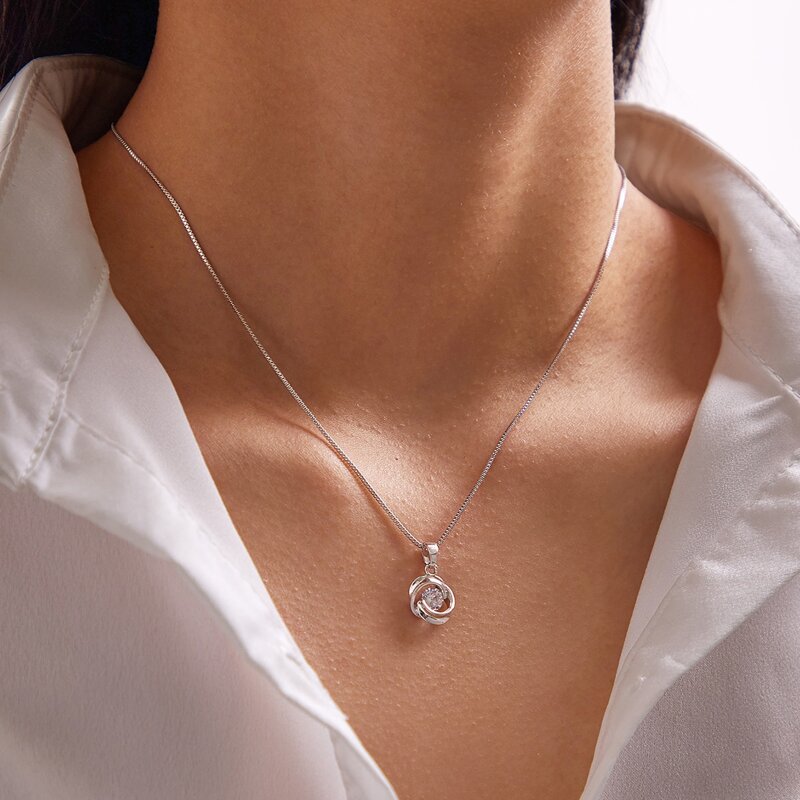 

1pc Rhinestone Decor Charm Necklace, Silver