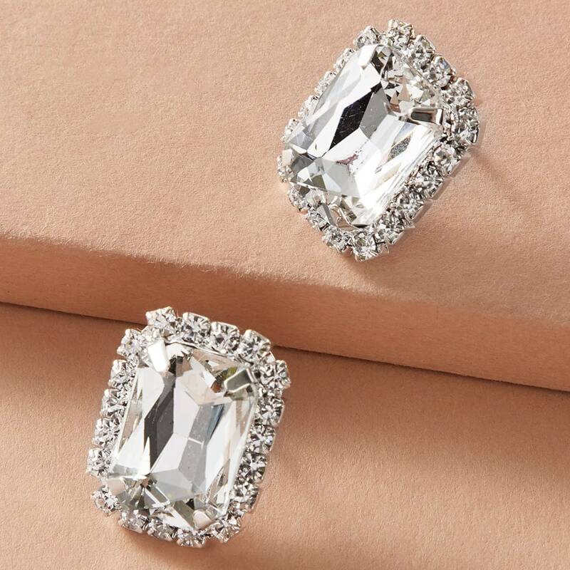 

1pair Rhinestone Decor Stud Earrings, Silver