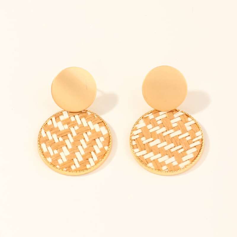 

1pair Color Block Braided Round Drop Earrings, Gold