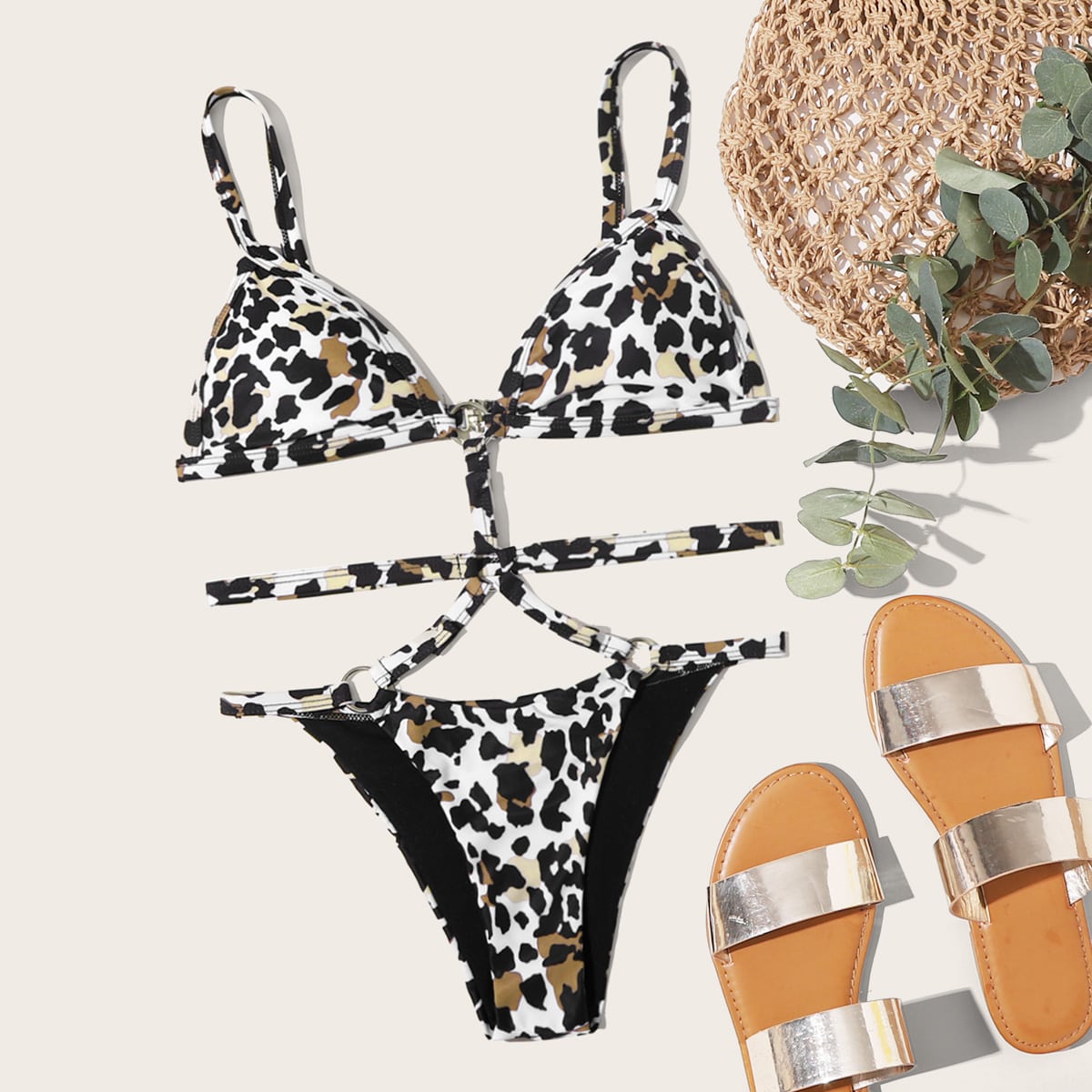 Leopard Cut-out Ring Linked One Piece Swimsuit thumbnail