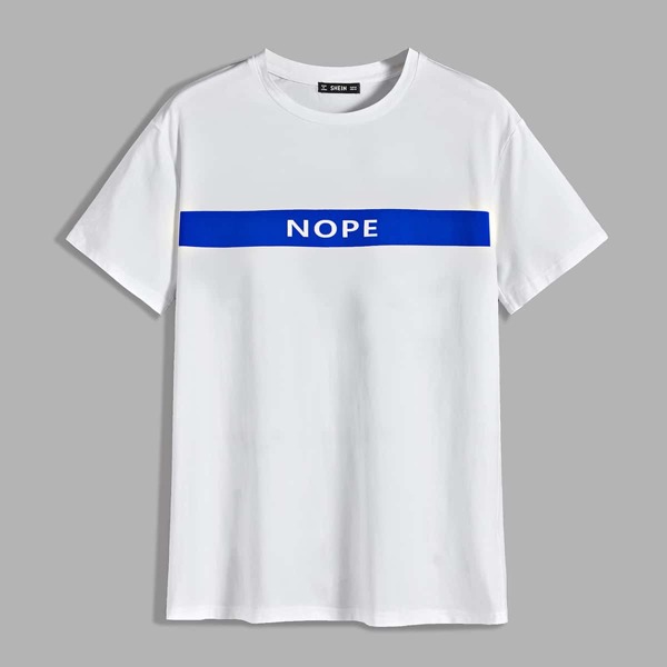 

Men Contrast Panel Letter Graphic Top, White