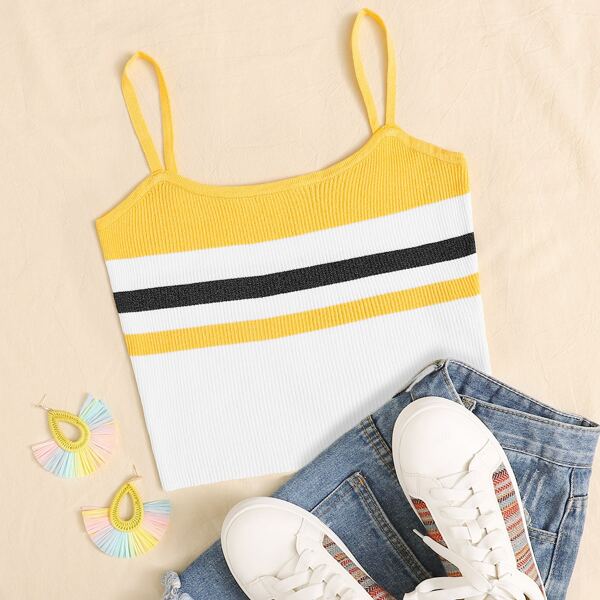 

Color Striped Ribbed Cami Top, Multicolor