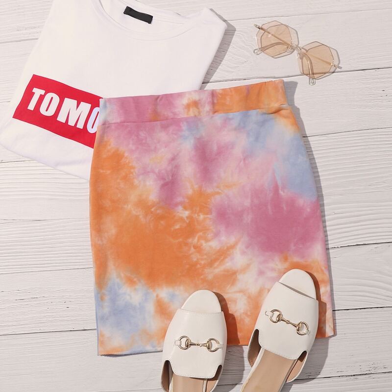 

Elastic Waist Tie Dye Skirt, Multicolor