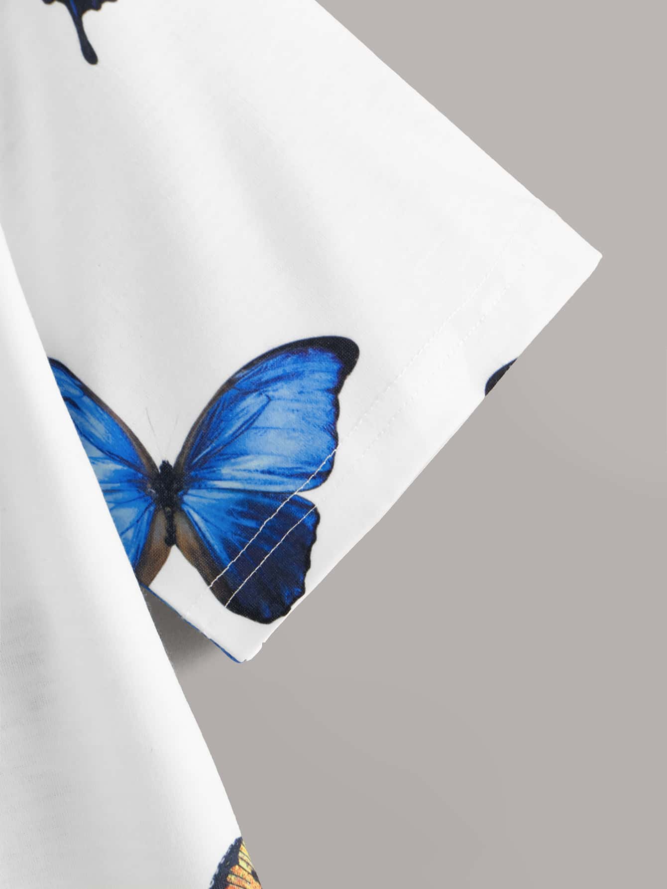 Camiseta de cuello redondo con estampado de mariposa - Blanco - Añade 3