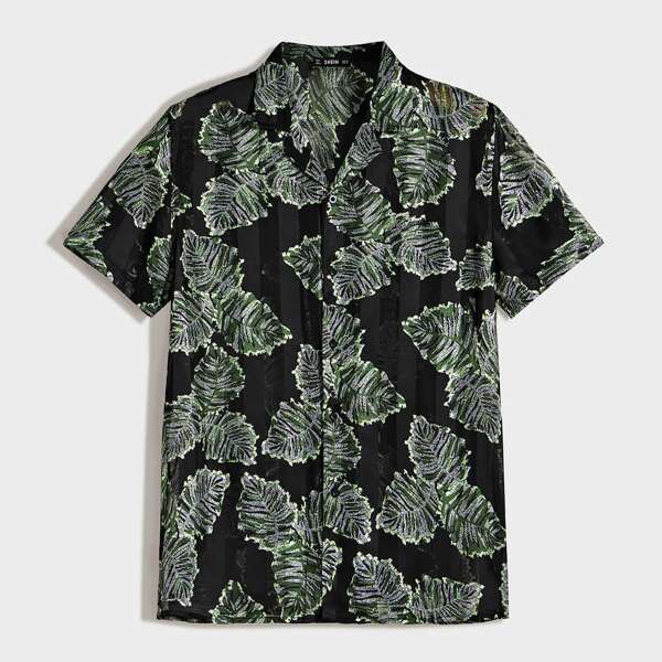 

Men Revere Collar Tropical Print Shirt, Multicolor
