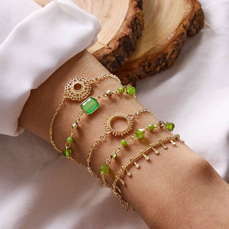 

5pcs Hollow Out Floral Decor Bracelet, Multicolor
