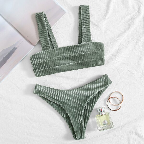 

Velvet Square Neck Cheeky Bikini Swimsuit, Green