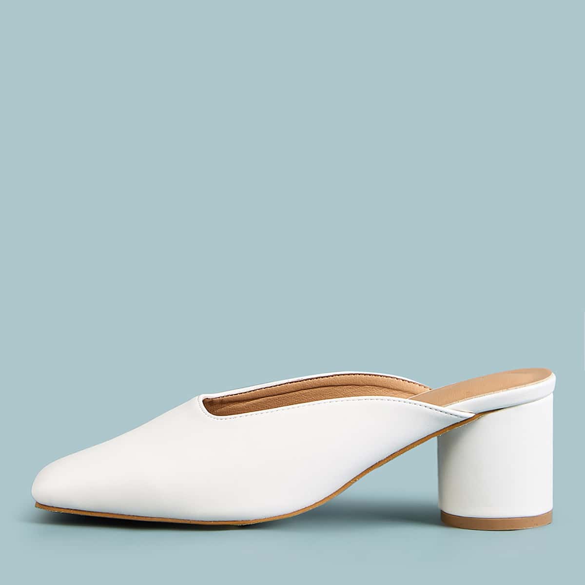 

Square Toe Chunky Heeled Mules, White