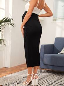 SHEIN Maternity High Waist Solid Skirt - Black - View 3