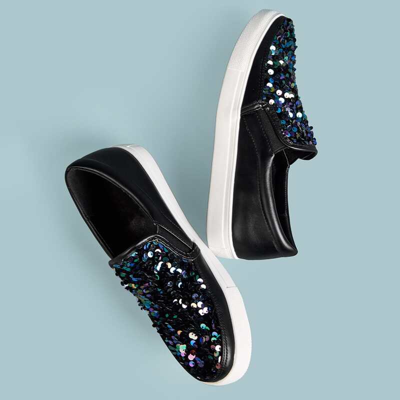

Sequins Decor Slip On Sneakers, Black