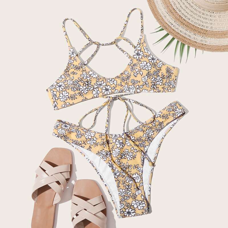 

Floral High Cut Bikini Swimsuit, Multicolor