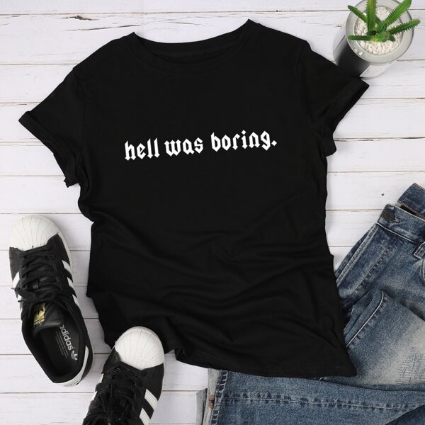 

Plus Slogan Graphic Round Neck Tee, Black