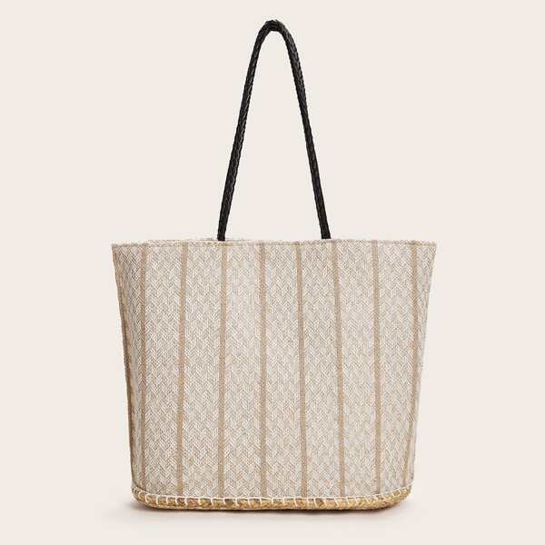 

Сумка-тоут в полоску с двойной ручкой, Бежевые