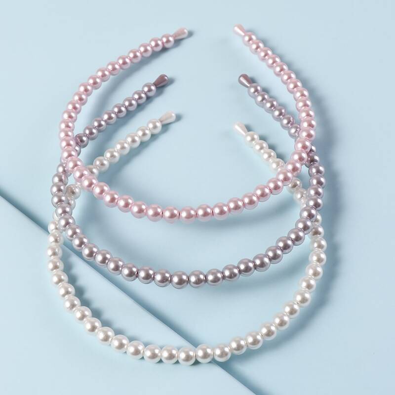 

3pcs Faux Pearl Beaded Hair Hoop, Multicolor