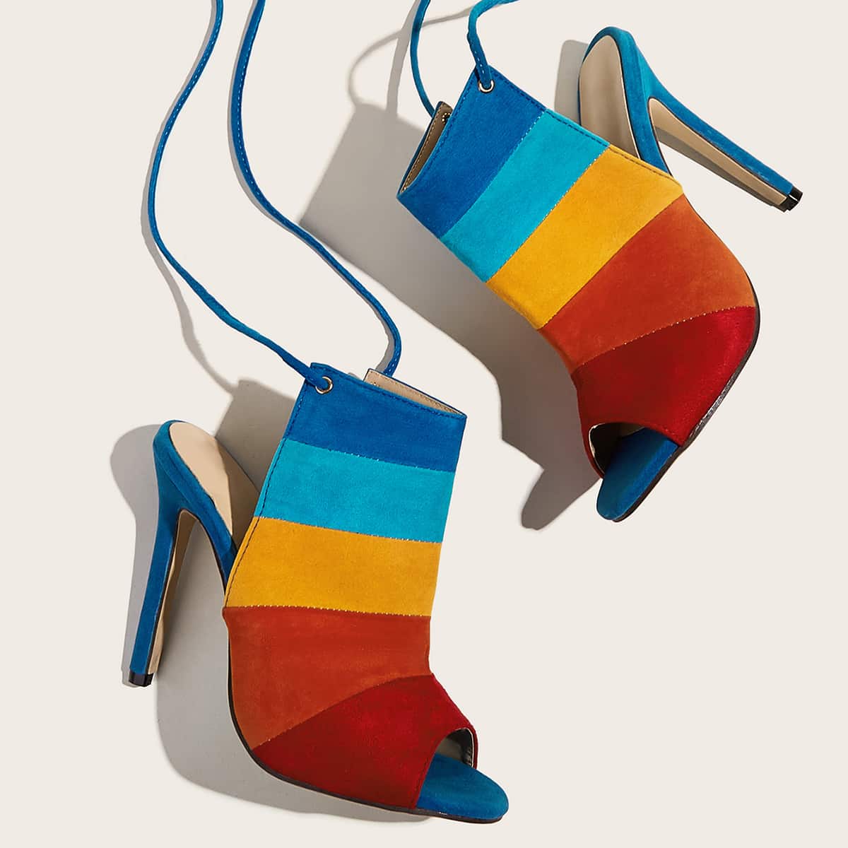 

Rainbow Peep Toe Tie Back Stiletto Heels, Multicolor