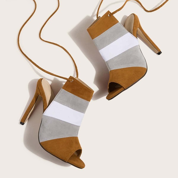 

Peep Toe Tie Back Color-block Stiletto Heels, Multicolor