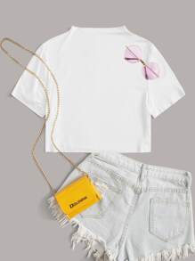 小高領素色短版t恤 - 白色 - 查看 1