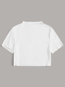 小高領素色短版t恤 - 白色 - 查看 2