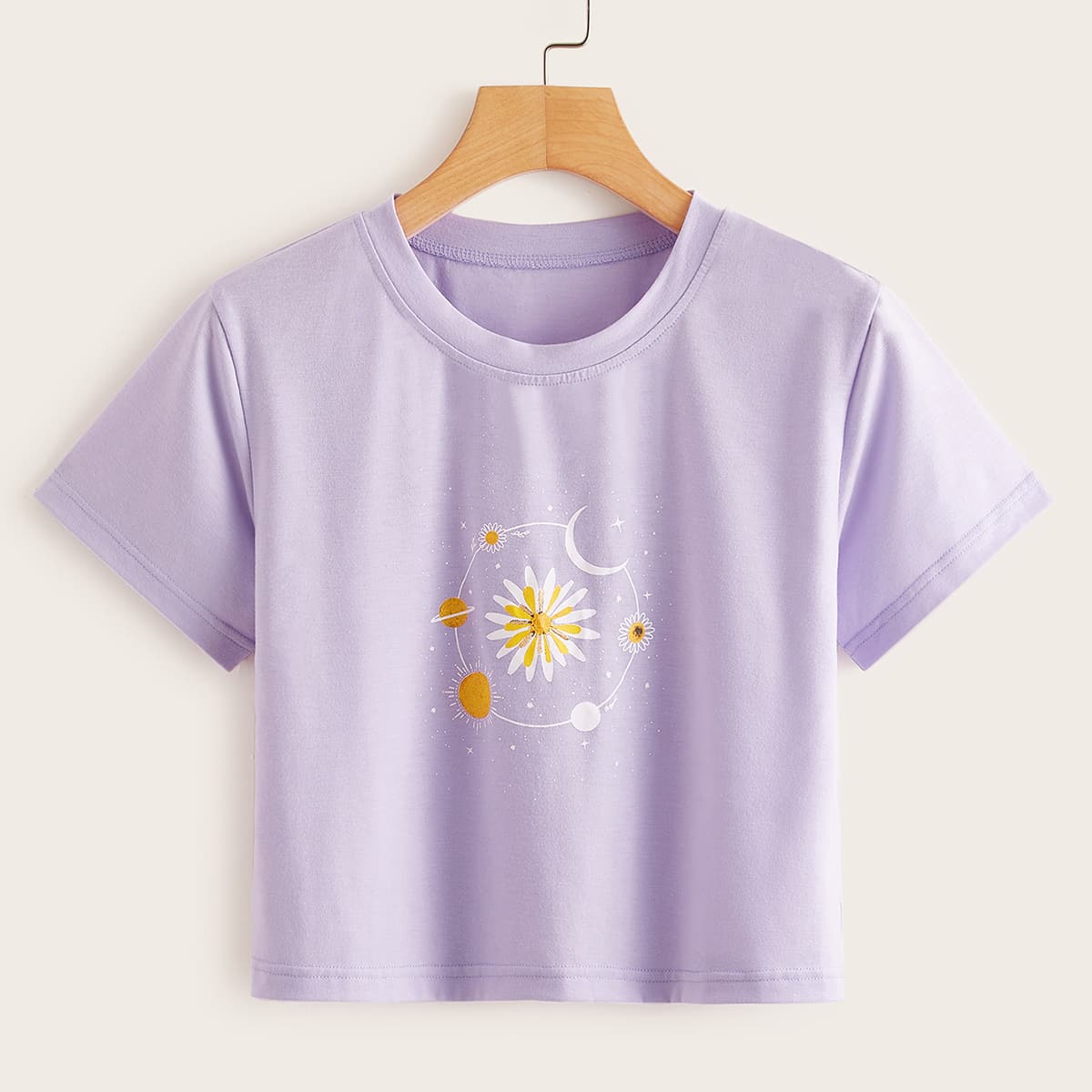 

Flower Graphic Crop Purple Tee
