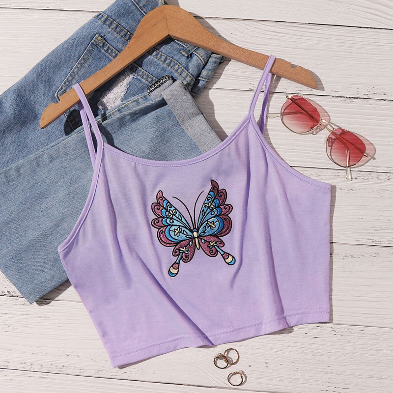 

Butterfly Embroidery Crop Purple Cami