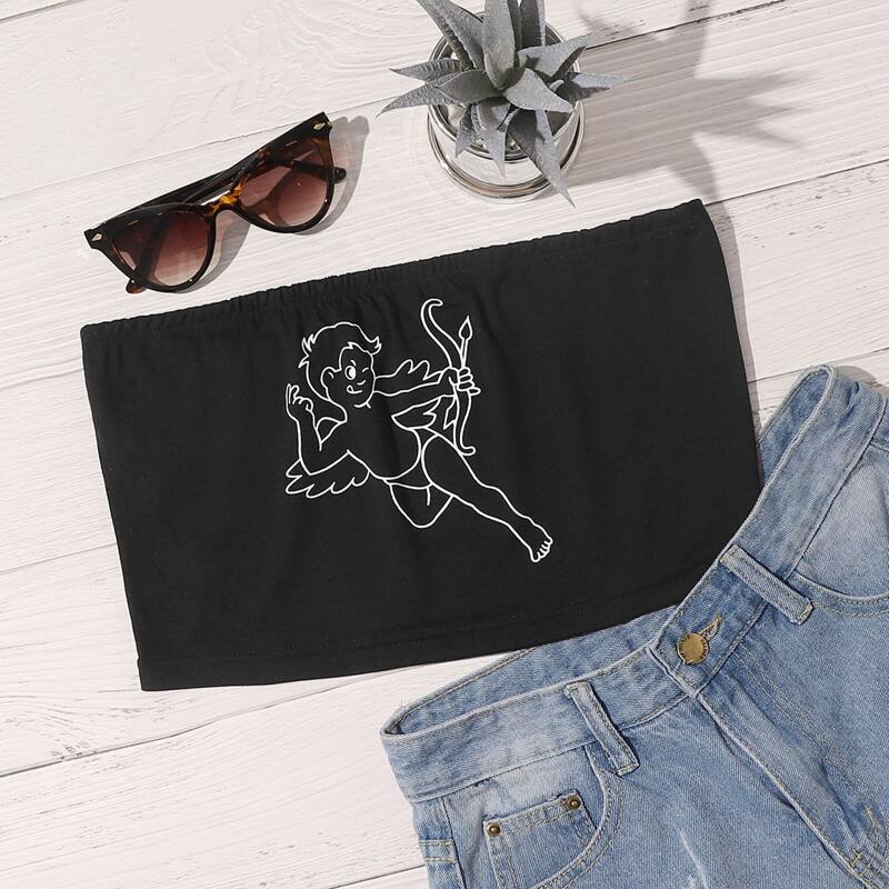 

Angel Graphic Tube Top, Black