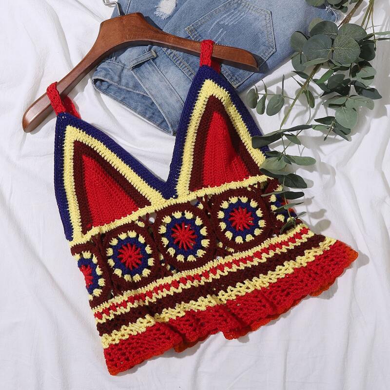 

Crochet Bralette Cover Up, Multicolor