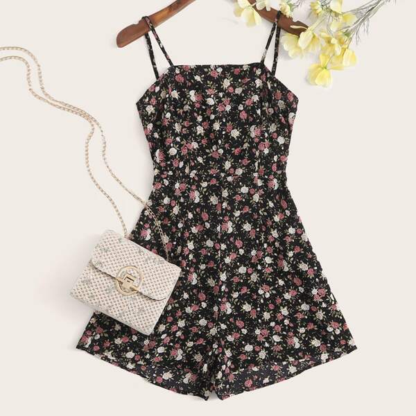 

Tie Back Ditsy Floral Print Cami Romper, Multicolor