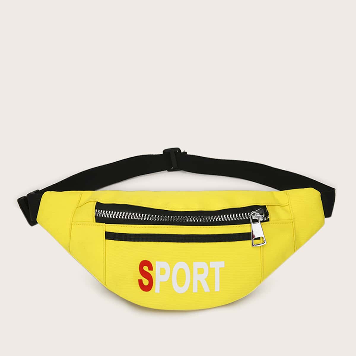 

Letter Graphic Zip Front Fanny Pack, Yellow