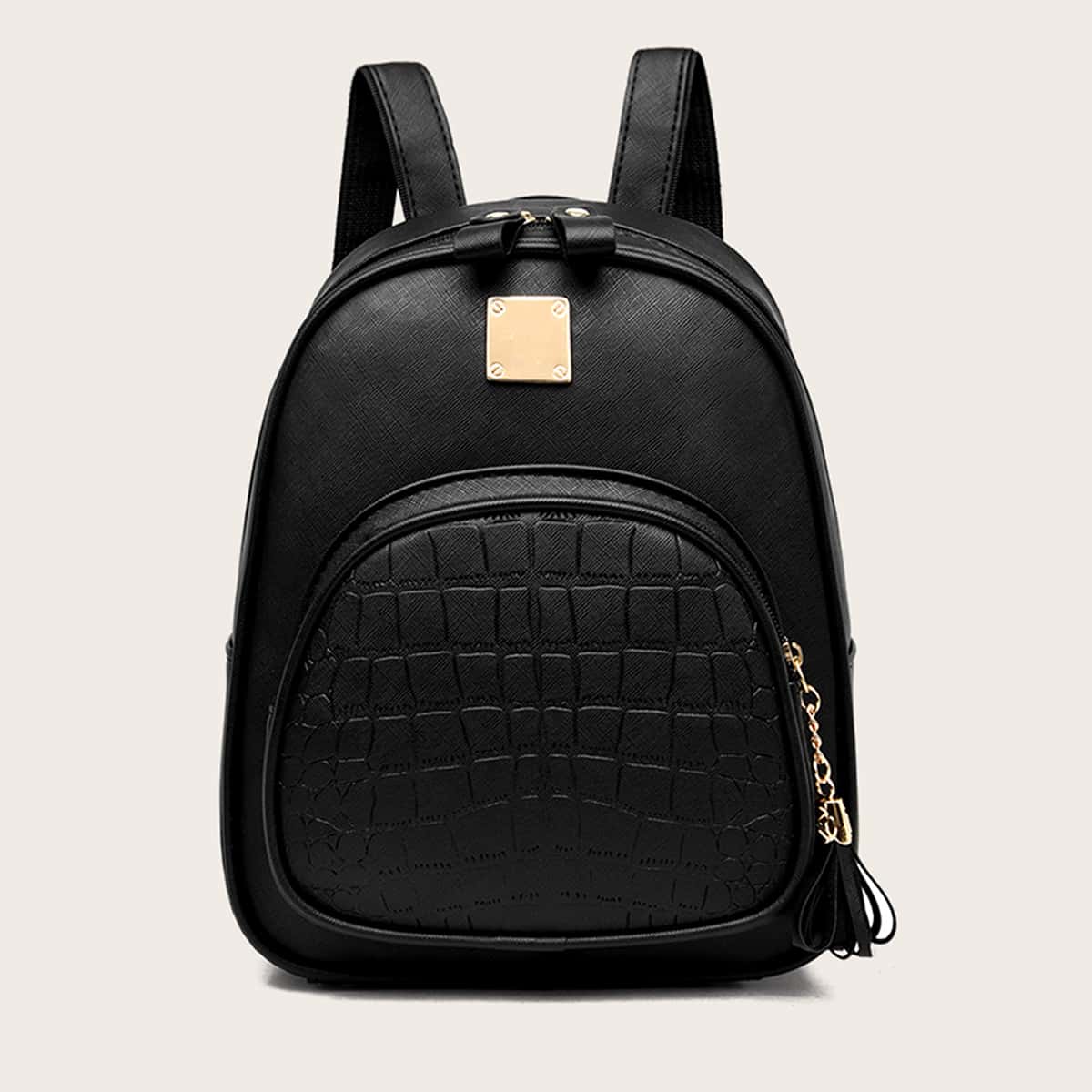 

Croc Embossed Pocket Front Backpack, Black