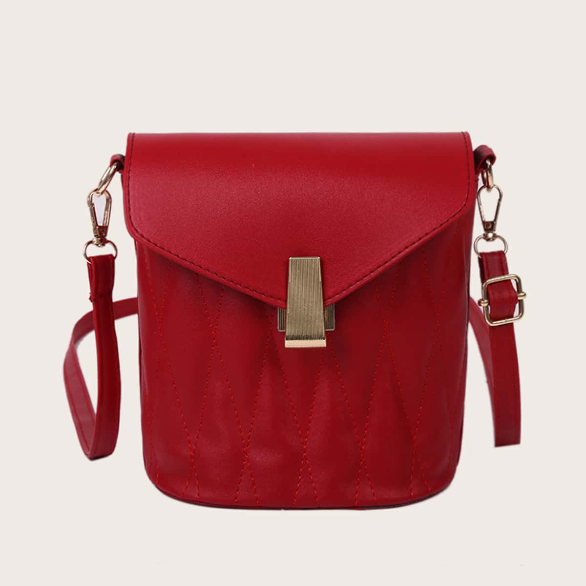 

Quilted Bucket Crossbody Bag, Red