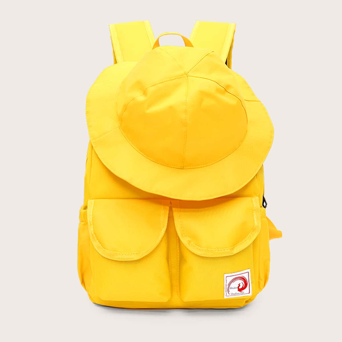 

2pcs Pocket Front Backpack With Hat, Yellow