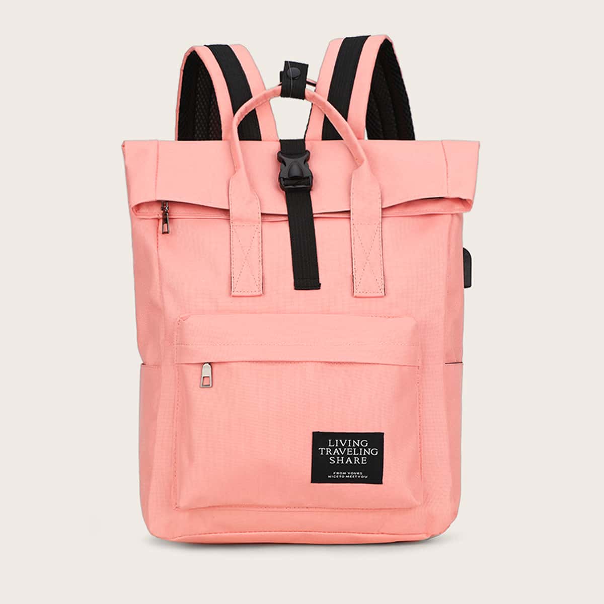 

Pocket Front Release Buckle Backpack, Pink