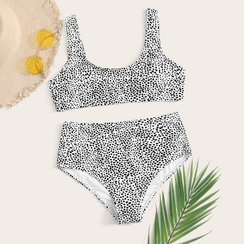 

Dalmatian High Waisted Bikini Swimsuit, Black and white