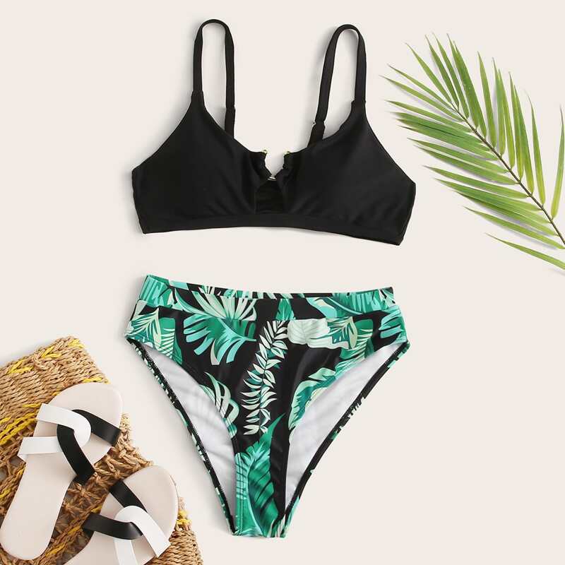 

Tropical Ring Linked High Waisted Bikini Swimsuit, Multicolor
