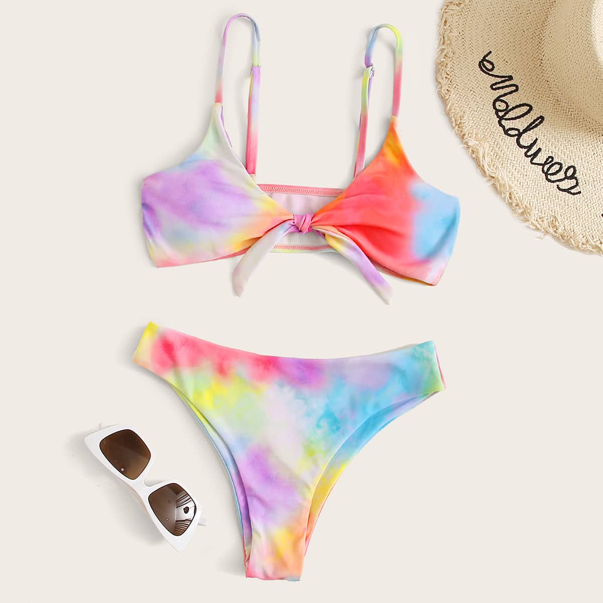 

Tie Dye Knot Front Bikini Swimsuit, Multicolor