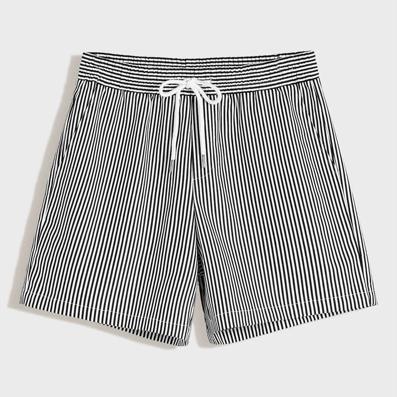 

Guys Drawstring Waist Striped Shorts, Black and white