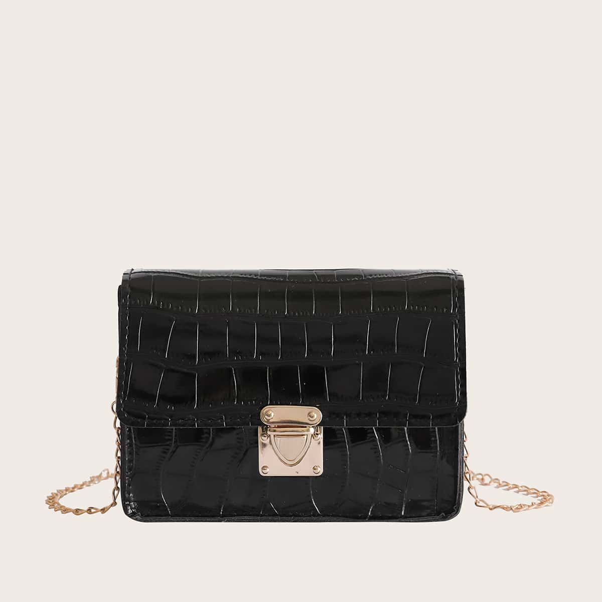 

Croc Embossed Push Lock Chain Bag, Black