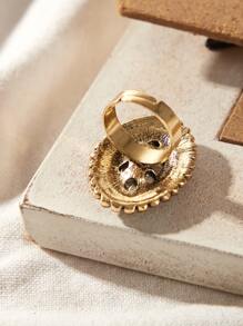 1pc Geometric Crystal Women's Single Ring, Exquisite Vintage Accessory - Black - View 4