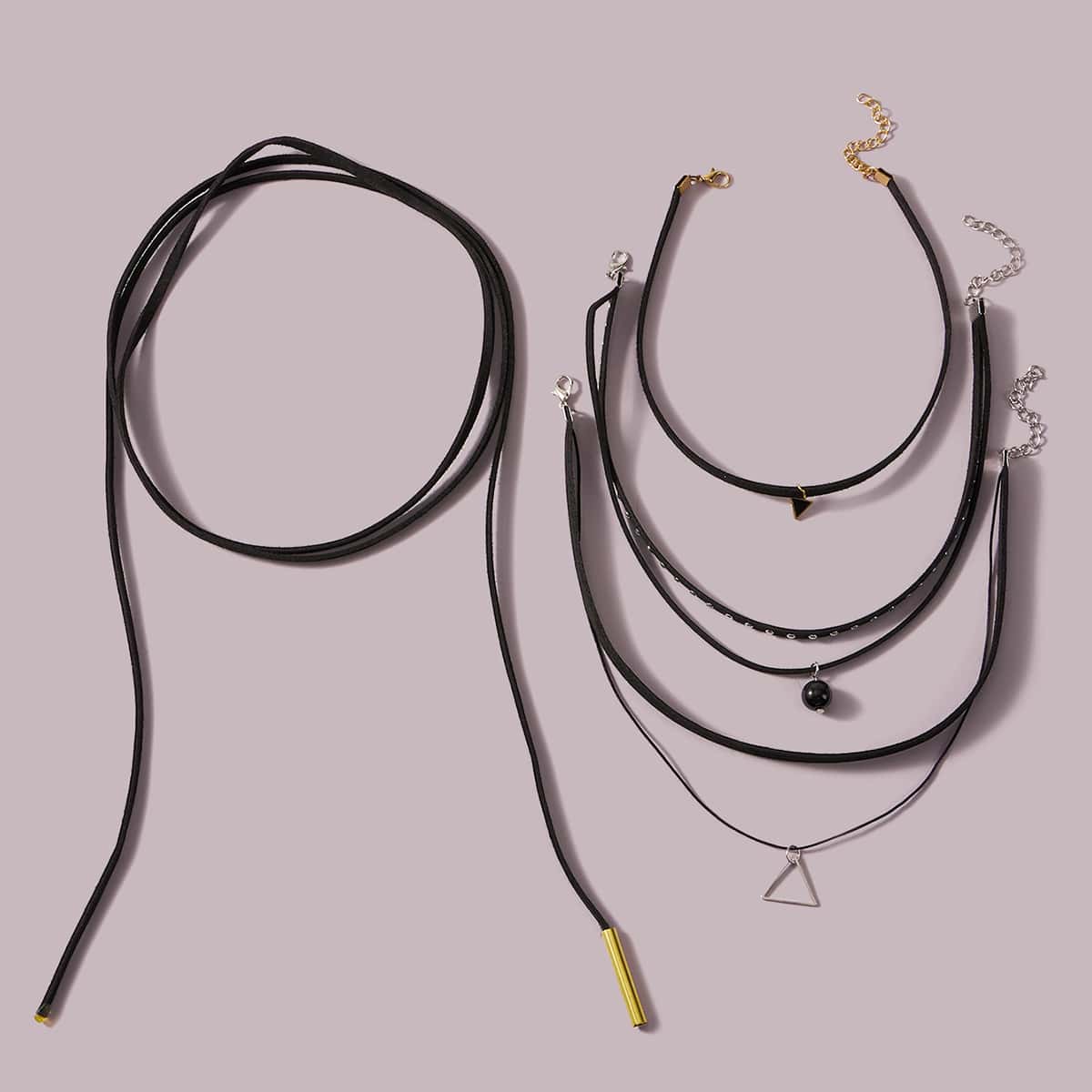 

4pcs Geometric Decor Necklace, Black