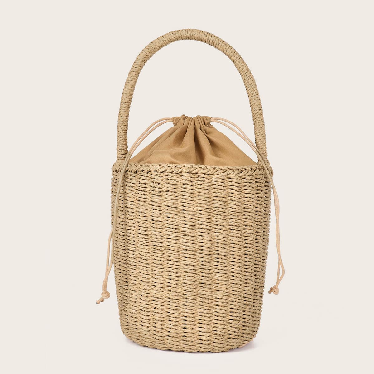 

Woven Bucket Bag With Drawstring, Khaki