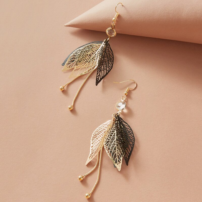 

1pair Hollow Out Leaf Drop Earrings, Multicolor