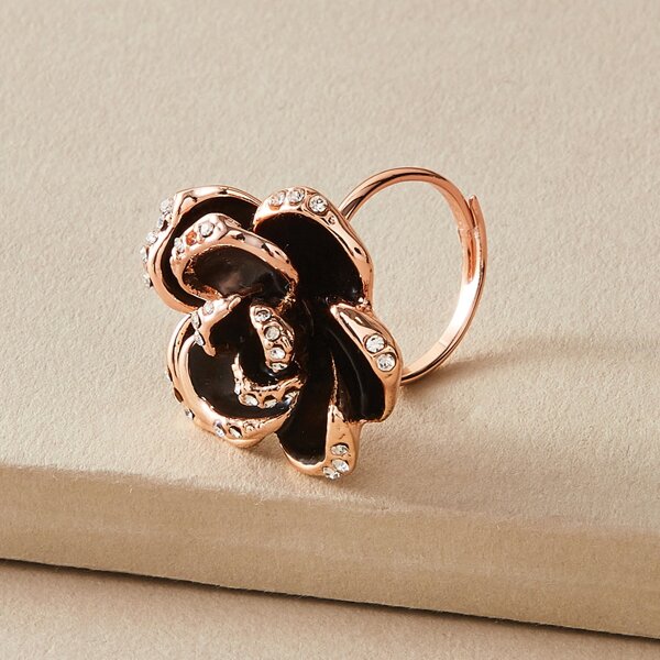 

1pc Flower Decor Ring, Black