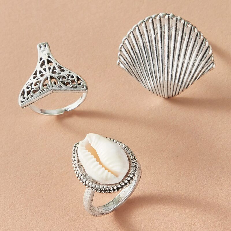 

3pcs Shell Decor Ring, Silver