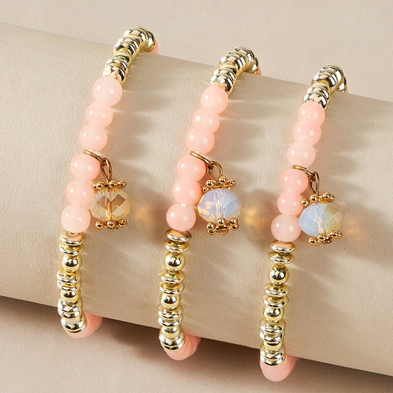 

3pcs Color Block Beaded Bracelet, Multicolor