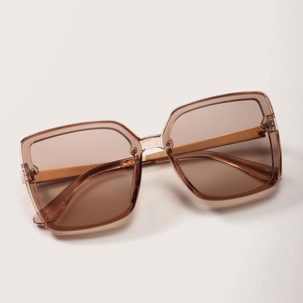 

Square Clear Frame Sunglasses With Case, Brown