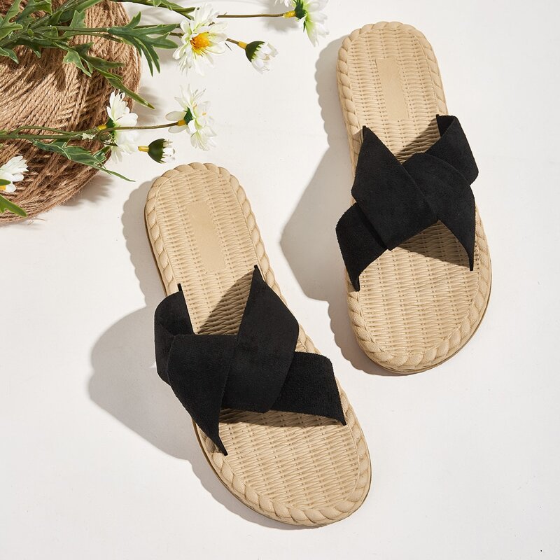 

Twist Band Open Toe Sliders, Black