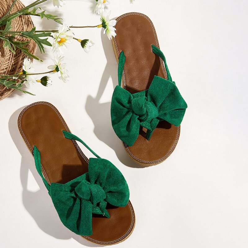 

Bow Toe Post Flat Sliders, Green